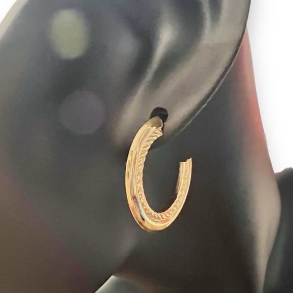 Vintage Gold post hoops with high shine and braided texture statement earrings - Picture 6 of 10